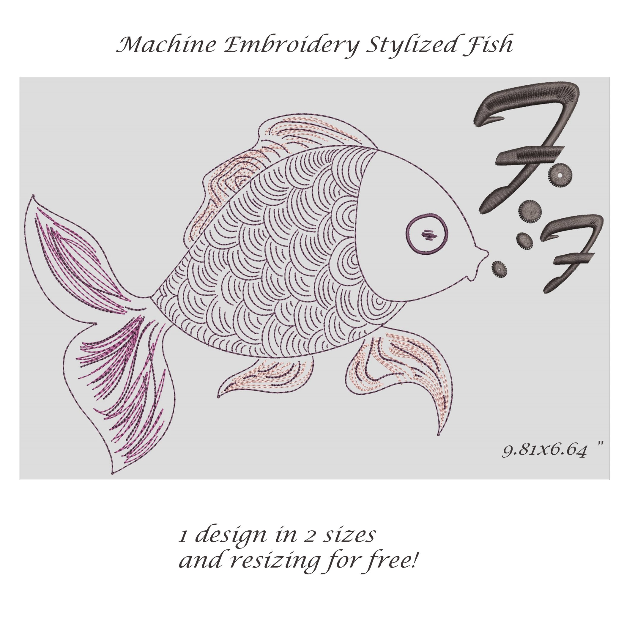 Machine Embroidery Design Stylized Fish in 2 Sizes - Etsy