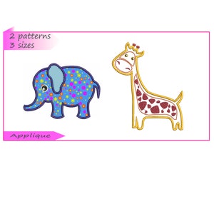 Machine embroidery designs - Giraffe applique and Elephant applique