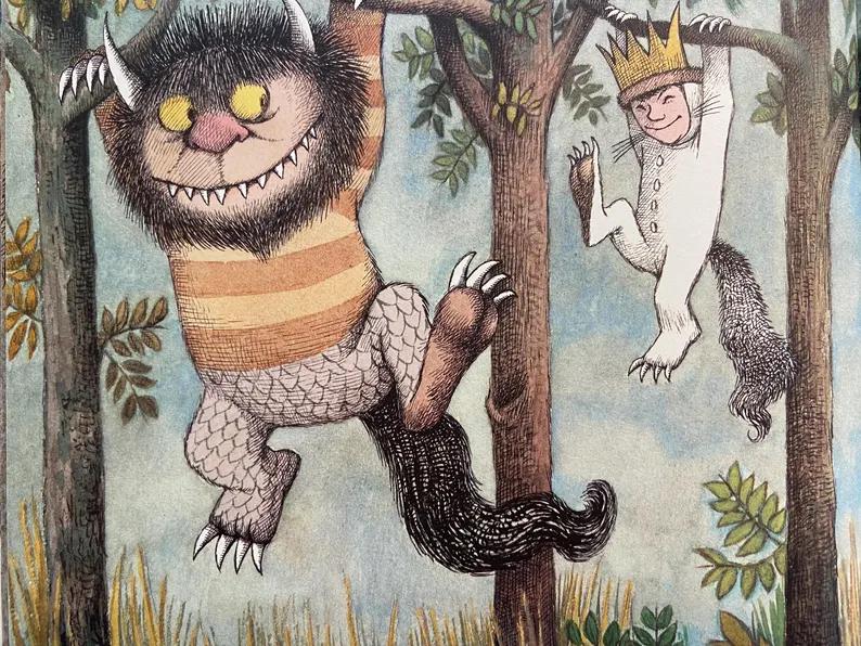 Where the Wild Things Are Wall Art Print | Vintage Nursery Decor | Upcycled Book Print | Bedroom Gift Baby | Childrens Nursery Illustration