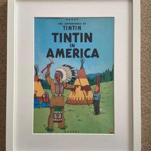 Tintin in America wall art framed, home decor, housewarming, ideal Tintin comic fan birthday gift, for nursery or child&#39;s bedroom