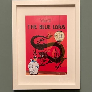 Tintin wall art; The Blue Lotus Magazine cover framed. Ideal Tintin fan birthday gift, for nursery or child&#39;s bedroom