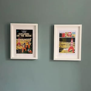 Tintin &#39;Explorers on the Moon&#39; Framed Prints: Vintage Comic Wall Art (Set of 2)