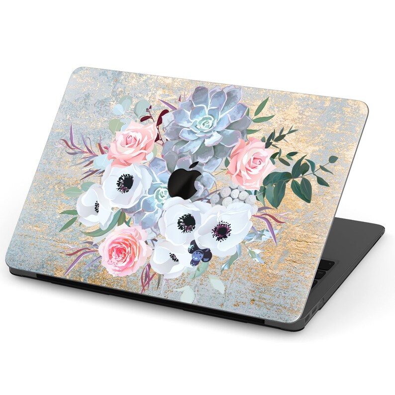 Succulent flower laptop case 15 inch Anemone bouquet Macbook Etsy