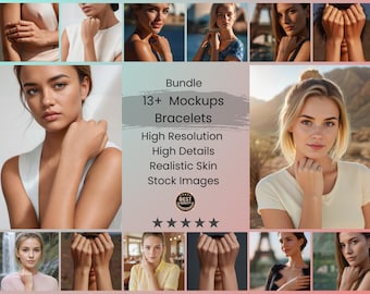 Bundle of 13+ Woman Mockup | Stock Images to Showcase Bracelet & Fine Jewelry on Realistic, High-Resolution Women’s Photo (Digital Download)