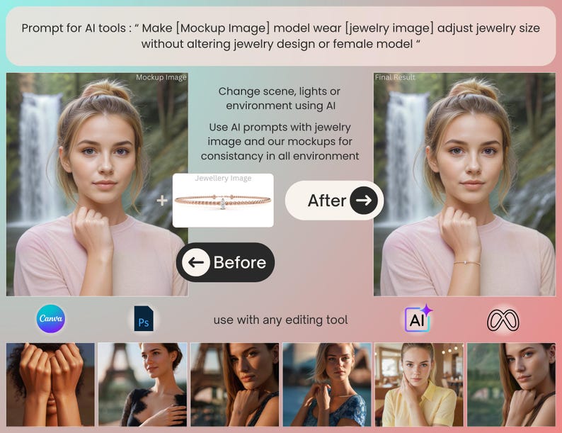 Bundle of 13+ Woman Mockup | Stock Images to Showcase Bracelet & Fine Jewelry on Realistic, High-Resolution Women’s Photo (Digital Download)