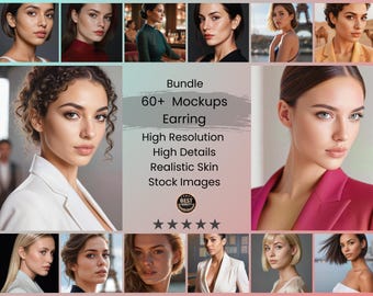 Pacchetto di oltre 60 immagini di donne in versione mockup/stock per mettere in mostra orecchini e gioielli su foto di donne realistiche ad alta risoluzione (download digitale)