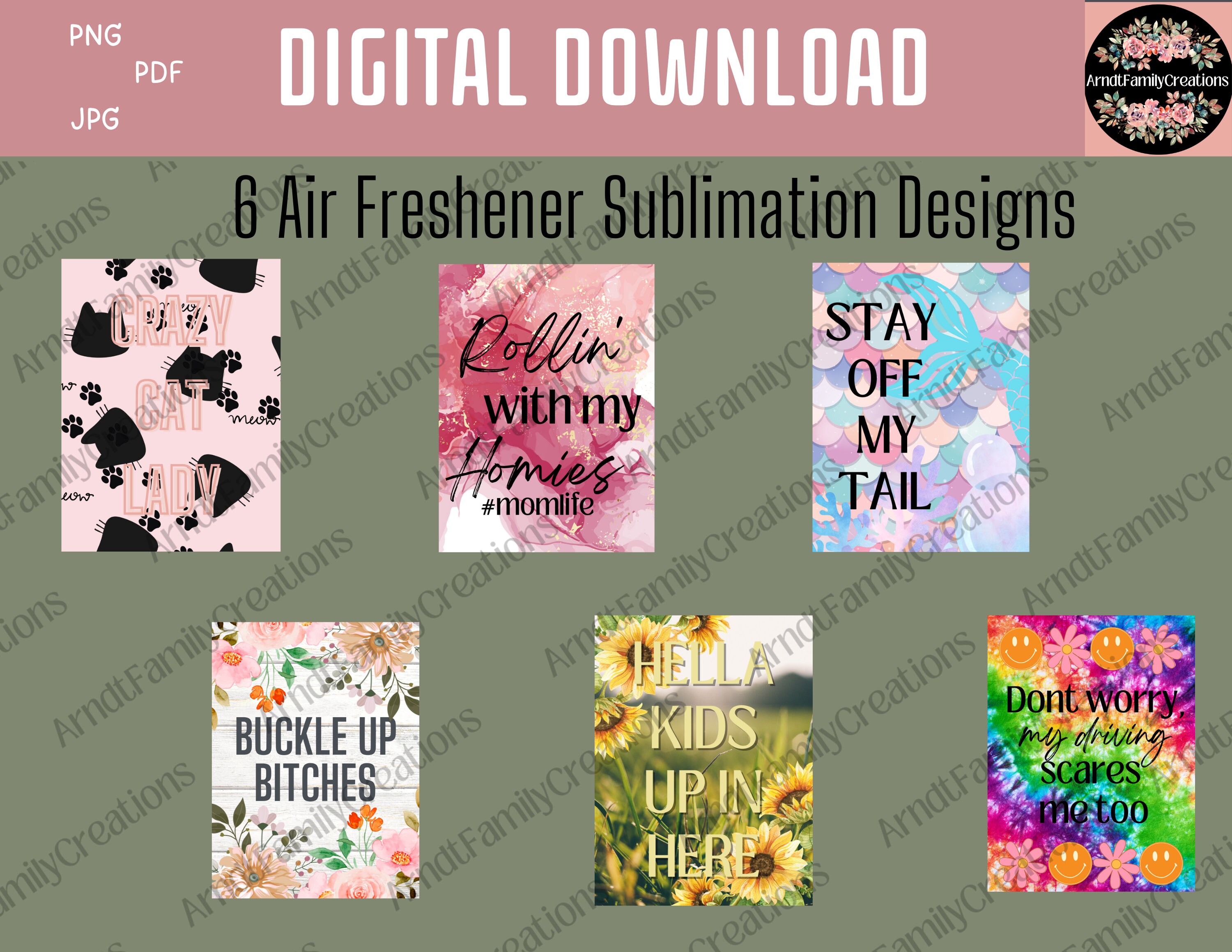 6 Bundle Car Air Freshener Sublimation Designs, Funny PNG, Car Freshie