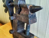 Vintage Soviet Vice and Anvil. Vintage tool for the home.Vintage Table Bench Vice. Jewelers Watchmakers tool. Vice clamp with anvil.