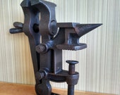 Vintage Soviet Vice and Anvil. Vintage tool for the home.Vintage Table Bench Vice. Jewelers Watchmakers tool. Vice clamp with anvil.