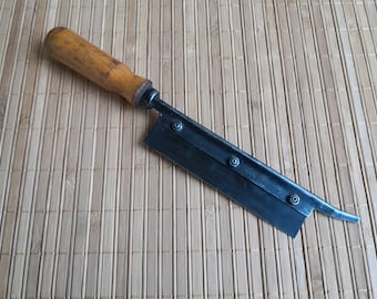 Old Soviet hand saw. Vintage hand tool for metal cutting, plastic, wood. Hacksaw for metal, plywood. Tool for needlework, home creativity.