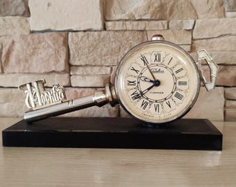 Vintage mechanical alarm clock from the 1980s. Slava USSR watch, Moscow watch factory, Soviet watch as a gift, watch - "Key from Moscow".