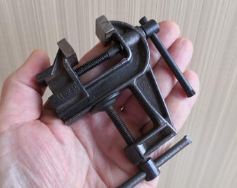 Vise. Jewelers Watchmakers tool. Miniature view. Vintage soviet visa. Vintage table vise 60-70s Small vice tool for watchmakers and jewelers