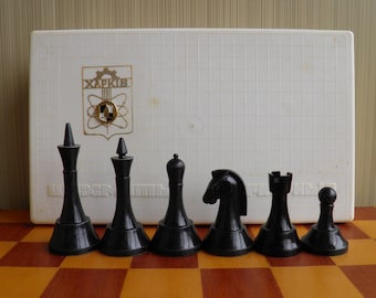 Vintage plastic Soviet chess set in original plastic chess box. Vintage chess set is a great gift for men, chess lovers and collectors!