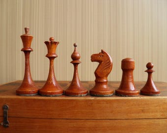 Vintage Rarest Soviet weighted chess set 30s in good condition! Old weighted chess set is a great gift for men, collectors and chess lovers!