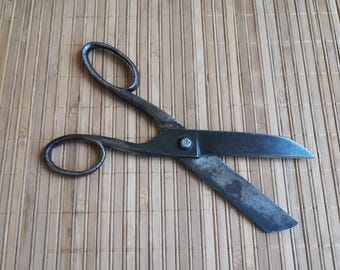 Scissors. Vintage tool of a tailor shoemaker. Collectible, Rare, Antique, Large, Durable, Forged Soviet scissors of the early 20th century.