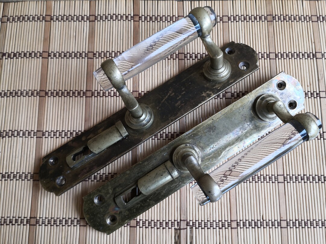Vintage Door Handles, a Rare Brand Early 1900s Two Brass Door Handles