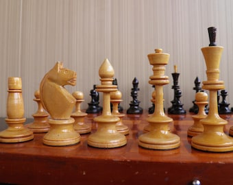 Vintage Soviet, wooden Chess - "Egyptian" in good condition, a gift for men, collectors and lovers of rare chess. Old wooden chess USSR 40s.
