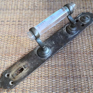 Vintage large, elegant crystal door handle. Made early 1900s. Old brass door handle with keyhole. Antique door handle. Antique bronze, brass
