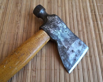 Vintage Soviet small camping hatchet. Hatchet with a hammer. Camping ax. Old Soviet iron axe. Metal camping axe. Tourist ax made in the USSR