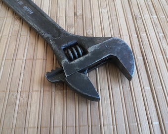 Vintage, Soviet adjustable wrench. Old tool. Vintage USSR hardware. Vintage monkey wrench. Soviet old hand tool. USSR adjustable wrench.