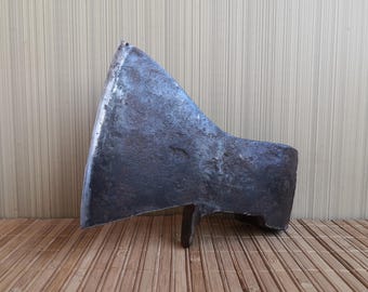 Vintage, bearded, forged rare ax ZIK 1940s. Old forged bearded ax. Vintage forged Iron Ax. Woodworking Tool. Bearded, forged, sturdy Ax.