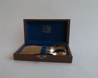 Tea accessories. Teaspoons. Gift set. Vintage, Soviet set of 6 teaspoons. Made in the USSR 70s. Vintage tea set of 6 spoons. Table setting.
