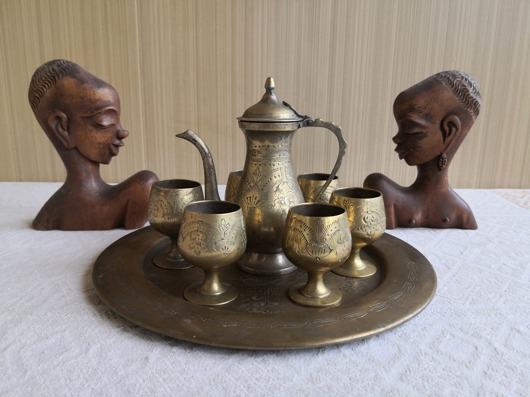 Vintage, Copper, Coffee Set in Oriental Style. Old Brass Service for