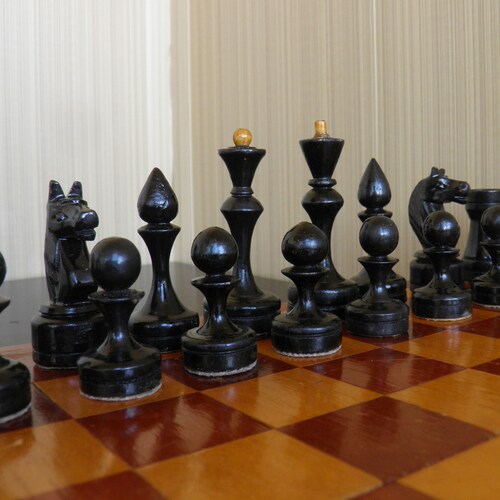 Chess. Soviet, rare wooden chess of the 50-60s. Wooden Soviet chess, old chess of the USSR, Soviet chess of the 60s old shops wooden chess pieces.