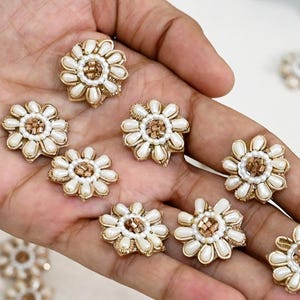 50 Handmade Beads Flower Appliques (2 cm) : Indian Sewing Patches, DIY Embellishments