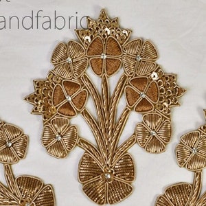 Gold Zardozi Appliqués (4 Pairs): Handmade Indian Embroidered Patches