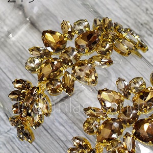 2 Pieces Rhinestone Appliques Comb Shoe Patches Headpieces Applique Rhinestone for DIY Wedding Bridal Belt Indian Decorative Golden Crafting