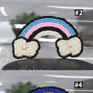 8 pc Rainbow Beaded Patches Appliques Dresses Handmade Embroidered Indian Decorative DIY Crafting Sewing Home Décor Cushions Embellishments
