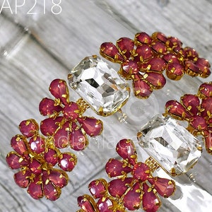 4 Pcs Rhinestone Applique (2 Pair): Crystal Hair Clip, Bridal Indian Wedding Decor (12x3.5cm)