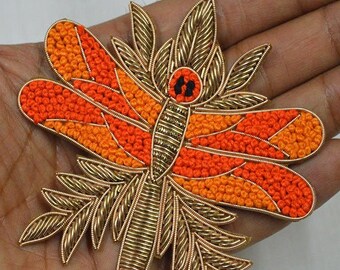 4 Piece Indian Dresses Dragonfly Patches Decorative Appliques Golden Christmas Appliques Handmade Patches Sewing Crafting Beaded Patches