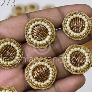 25 Round Applique Patches Zardozi Sewing Handmade Patch Bridal Indian Handcrafted Embellish Headband DIY Crafting Home Decor Cushion Covers