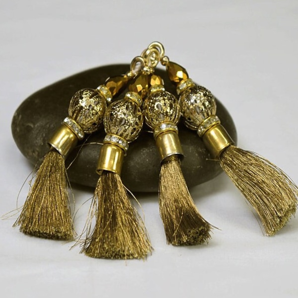 4 Pc Decorative Gold Tassels Beaded Indian Wedding Lehenga Latkan Embellishment Saree Blouse Dupatta Accessories DIY Crafting Home Decor