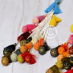 2 Pcs Tassel Latkan Decorative Indian Handmade Viscose Thread Beaded Wedding Christmas DIY Crafting Charms Embellishment Bridal Tiebacks