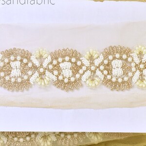 Handmade Beaded Trim: Gold, Ivory, White Sari Border - 2" Wide