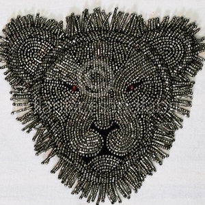 2 Apliques e Patches de Leão com Miçangas, Costure em Jaqueta Jeans Cinza-chumbo, Patch de Mochila Bordado à Mão, Faça Você Mesmo, Decoração