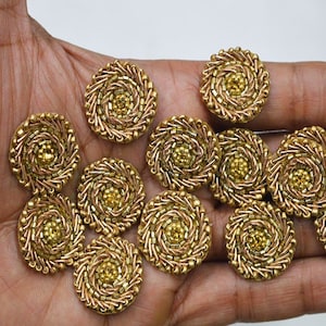 Gold 50 Floral Small Patches, 1 Inch Rhinestone Golden Applique, Handmade Indian Appliques, Embroidery sew on Beaded Bridal Patch, Headband