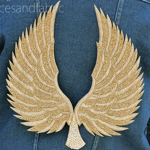 Gold Angle Wings Beaded Appliques – Handcrafted Zardozi Embroidery (9-Inch) | Wedding, Couture, Craft & Denim Decoration