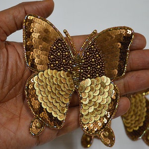 1 pair golden Handmade Patches Butterfly Indian Sewing Decorative Thread Applique Dresses Patches Appliques Crafting Supply Beaded Patches