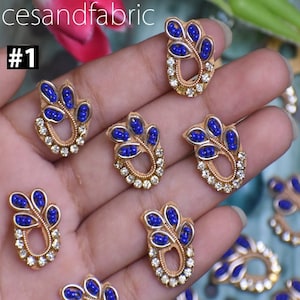 Tiny Beaded Appliques: Blue & Gold Indian DIY Crafts (100 Pieces)