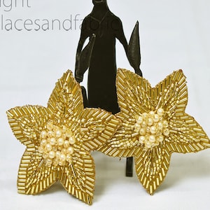 8 Stück Perlen Aufnäher Applikationen Gold Indische Handgemachte Blumenperlen Gestickte Applikation Dekorative Nähen Kleider Patches DIY Basteln