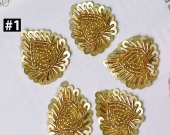 20 pc Beaded Petals Golden Applique Scrapbooking Indian Embroidery Bridal Headband Christmas DIY Crafting Sewing Clothing Accessories