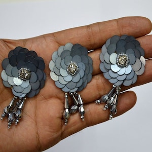 6 pezzi grigio fatto a mano floreale indiano patch appliques abiti filo ricamato applique decorativo cucito patch indiane crafting cucito