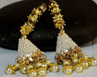 1 para dekoracyjne indyjskie ręcznie robione złoto kość zroszony frędzle wystrój DIY biżuteria Charms zdobienie dla Latkans zasłony Tiebacks