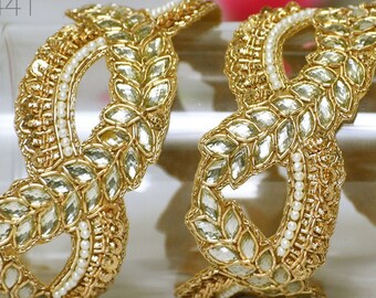 Kundan Zardosi Gold Trim: Indian Bridal Saree Border, DIY Crafting Embellishment