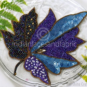 4 Piece Maple Leaf Beaded Patch | Applique Handcrafted | Embroidered Decorative Handmade Patches | Indian Sew on Dress | DIY Crafting Supply