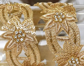3 Yards Zardozi Trim: Indian Gold Embroidered Sari Border